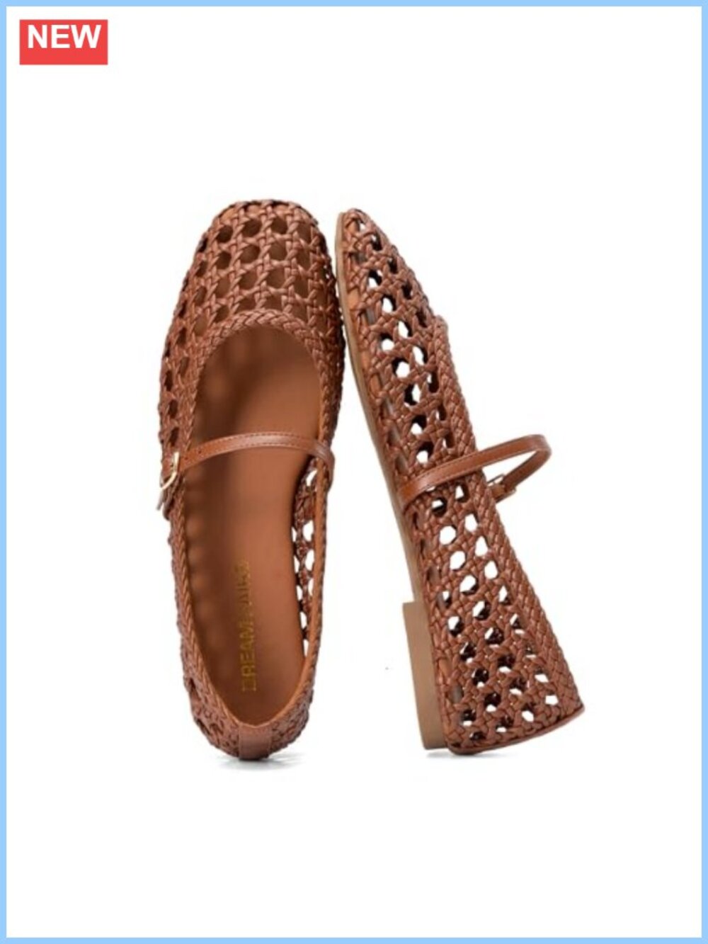 Woven Ballet Mary Jane Flats Faux Leather Square Toe Buckle Women's Shoes